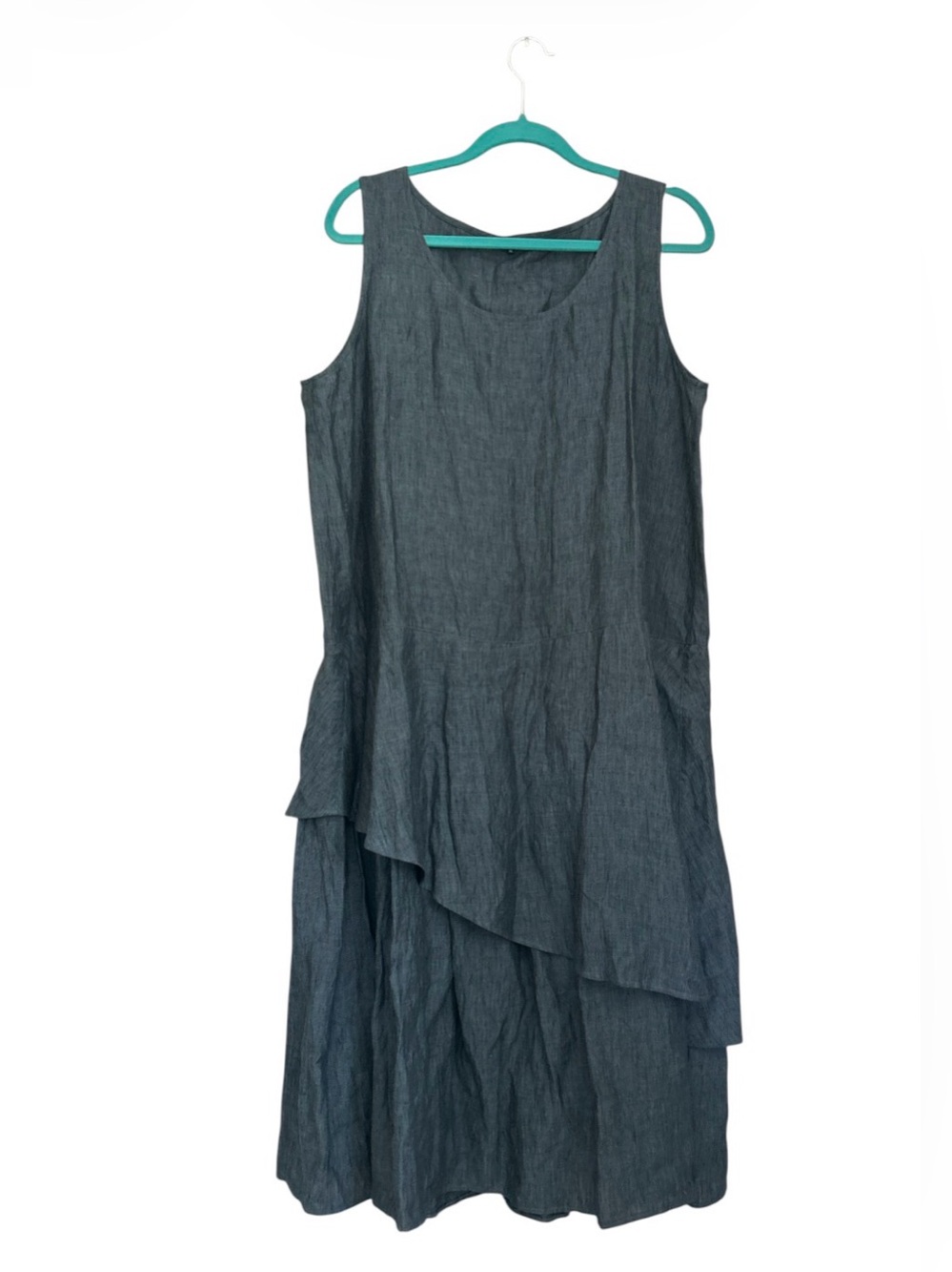 Vivid Linen Asymmetric Tiered Sleeveless Double Layer Lagenlook Midi Size XL